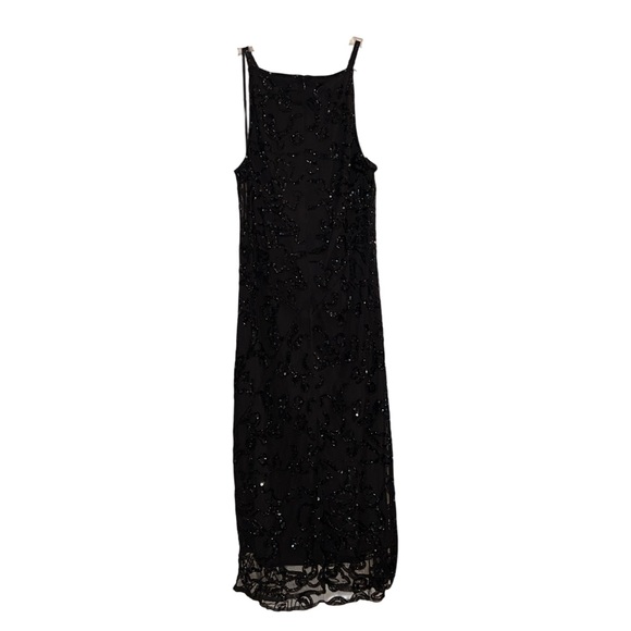 Lauren Ralph Lauren Women's Black Beaded Tulle Halter Cocktail Dress Size 16 - Picture 4 of 9